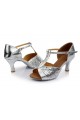 Women's Silver Sparkling Glitter Heels Sandals Latin Salsa Ballroom T-Strap Dance Shoes Wedding Party Shoes D602032