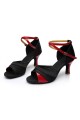 Women's Black Red Satin Heels Sandals Latin Salsa With Ankle Strap Dance Shoes D602034