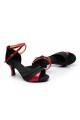 Women's Black Red Satin Heels Sandals Latin Salsa With Ankle Strap Dance Shoes D602034