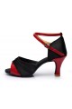 Women's Black Red Satin Heels Sandals Latin Salsa With Ankle Strap Dance Shoes D602034