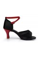 Women's Black Red Satin Heels Sandals Latin Salsa With Ankle Strap Dance Shoes D602034