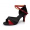 Women's Black Red Satin Heels Sandals Latin Salsa With Ankle Strap Dance Shoes D602034