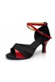 Women's Black Red Satin Heels Sandals Latin Salsa With Ankle Strap Dance Shoes D602034