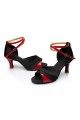 Women's Black Red Satin Heels Sandals Latin Salsa With Ankle Strap Dance Shoes D602034