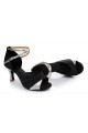 Women's Black Silver Satin Heels Sandals Latin Salsa With Ankle Strap Dance Shoes D602035