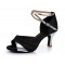 Women's Black Silver Satin Heels Sandals Latin Salsa With Ankle Strap Dance Shoes D602035