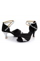 Women's Black Silver Satin Heels Sandals Latin Salsa With Ankle Strap Dance Shoes D602035