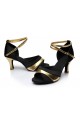 Women's Black Gold Satin Heels Sandals Latin Salsa With Ankle Strap Dance Shoes D602036