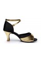 Women's Black Gold Satin Heels Sandals Latin Salsa With Ankle Strap Dance Shoes D602036