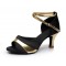 Women's Black Gold Satin Heels Sandals Latin Salsa With Ankle Strap Dance Shoes D602036
