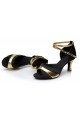 Women's Black Gold Satin Heels Sandals Latin Salsa With Ankle Strap Dance Shoes D602036