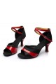 Women's Black Red Satin Heels Sandals Latin Salsa With Ankle Strap Dance Shoes D602037