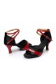 Women's Black Red Satin Heels Sandals Latin Salsa With Ankle Strap Dance Shoes D602037