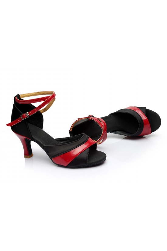 Women's Black Red Satin Heels Sandals Latin Salsa With Ankle Strap Dance Shoes D602037