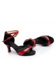 Women's Black Red Satin Heels Sandals Latin Salsa With Ankle Strap Dance Shoes D602037