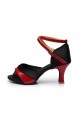 Women's Black Red Satin Heels Sandals Latin Salsa With Ankle Strap Dance Shoes D602037