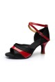 Women's Black Red Satin Heels Sandals Latin Salsa With Ankle Strap Dance Shoes D602037