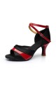 Women's Black Red Satin Heels Sandals Latin Salsa With Ankle Strap Dance Shoes D602037