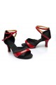 Women's Black Red Satin Heels Sandals Latin Salsa With Ankle Strap Dance Shoes D602037