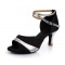 Women's Black Silver Satin Heels Sandals Latin Salsa With Ankle Strap Dance Shoes D602038