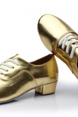 Men's Kids' Gold Leatherette Modern Ballroom Latin Dance Shoes Dance Sneakers Flat Heel D603002