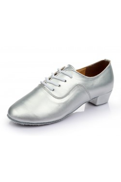 Men's Kids' Silver Leatherette Modern Ballroom Latin Dance Shoes Dance Sneakers Flat Heel D603004