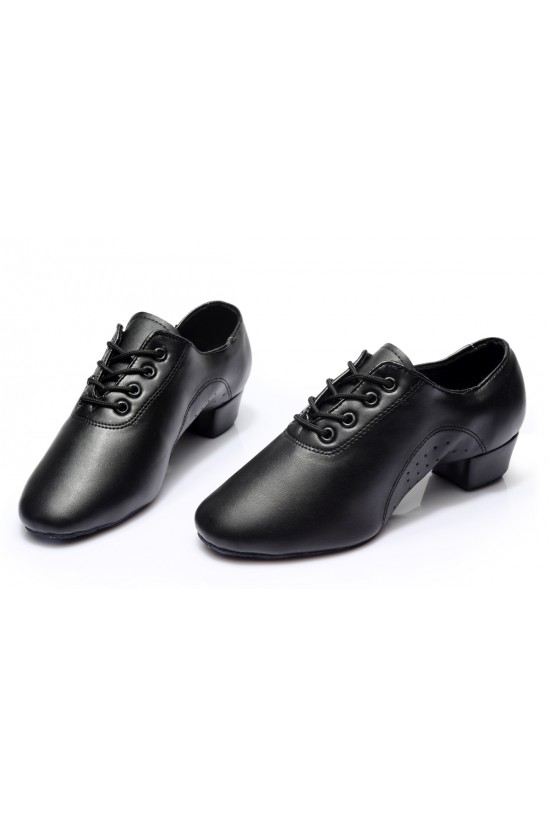 Men's Kids' Black Soft Leather Modern Ballroom Latin Dance Shoes Dance Sneakers Flat Heel D603007