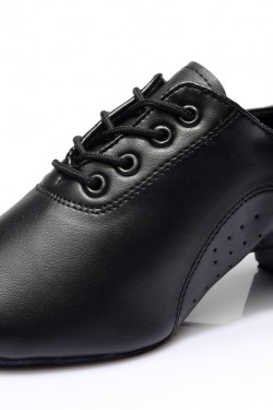 Men's Kids' Black Soft Leather Modern Ballroom Latin Dance Shoes Dance Sneakers Flat Heel D603007