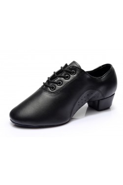 Men's Kids' Black Soft Leather Modern Ballroom Latin Dance Shoes Dance Sneakers Flat Heel D603007