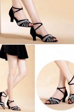 Women's Black Silver Women's Piscine Mouth Shoes Open Toe Modern Ballroom/Latin Dance Shoes D801003