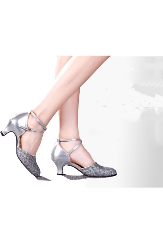Women's Silver Sparkling Glitter Upper Latin/Ballroom Dance Performance Shoes Wedding Party Shoes D801006
