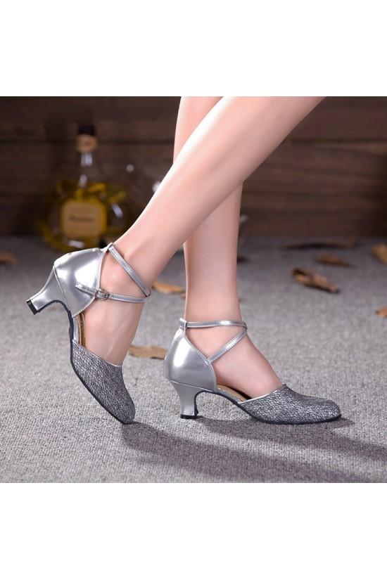 Women's Silver Sparkling Glitter Upper Latin/Ballroom Dance Performance Shoes Wedding Party Shoes D801006