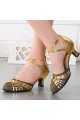 Women's Gold Leatherette Sparkling Glitter Heels Latin With Buckle Dance Shoes D801027