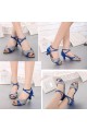 Women's Silver Blue Leatherette Sparkling Glitter Heels Sandals Latin With Buckle Dance Shoes D801028