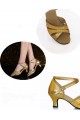 Women's Gold Leatherette Sparkling Glitter Heels Sandals Latin With Buckle Dance Shoes D801029