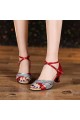 Women's Red Silver Leatherette Sparkling Glitter Heels Sandals Latin With Buckle Dance Shoes D801030