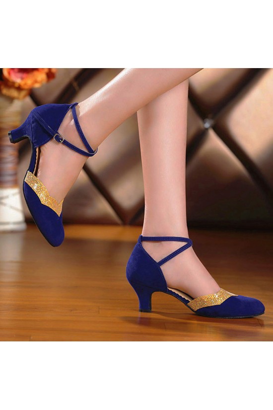 Women's Leatherette Heels With Ankle Strap Latin Ballroom Dance Shoes Blue Gold D801032 Women's Leatherette Heels With Ankle Strap Latin Ballroom Dance Shoes Blue Gold D801032