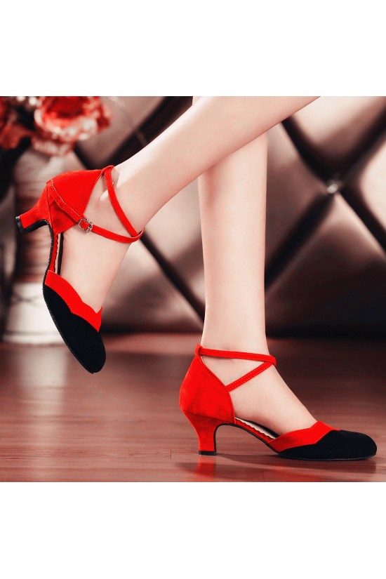 Women's Leatherette Heels With Ankle Strap Latin Ballroom Dance Shoes Red Black D801033