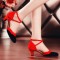 Women's Leatherette Heels With Ankle Strap Latin Ballroom Dance Shoes Red Black D801033