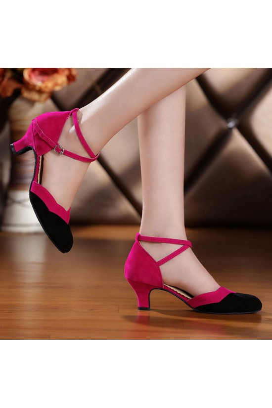 Women's Leatherette Heels With Ankle Strap Latin Ballroom Dance Shoes Rose Red Black D801034