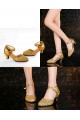 Women's Fashion Gold  Sparkling Glitter Heels With Ankle Strap Latin Ballroom Dance Shoes D801037