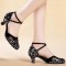 Women's Black Silver Leopard Heels Pumps With Buckle Latin Party Dance Shoes D801041