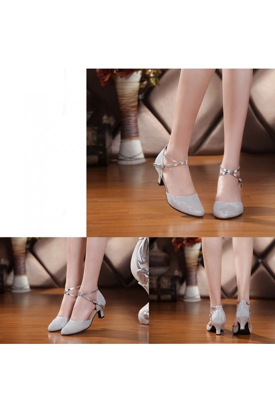 Women's Customizable Heels Pumps With Buckle Latin Dance Shoes Silver Wedding Shoes D801042