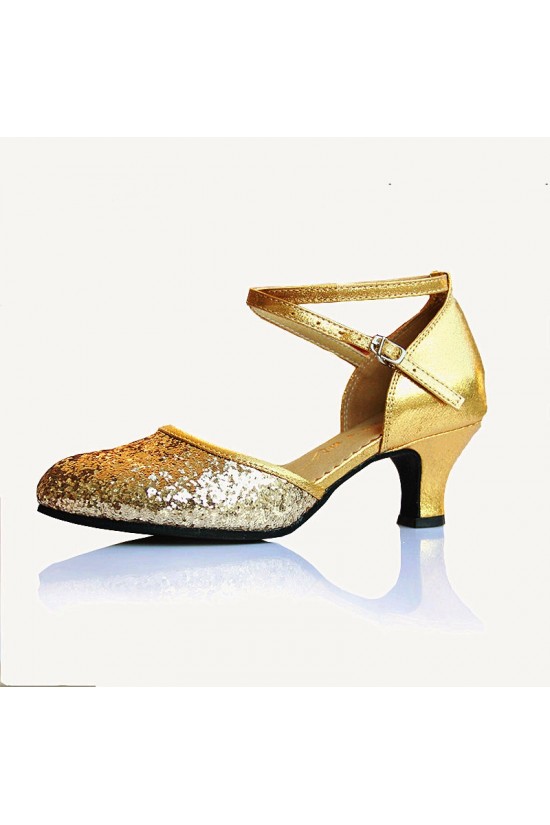 Women's Fashion Gold Sparkling Glitter Heels With Ankle Strap Latin Dance Shoes Wedding Party Shoes D801044