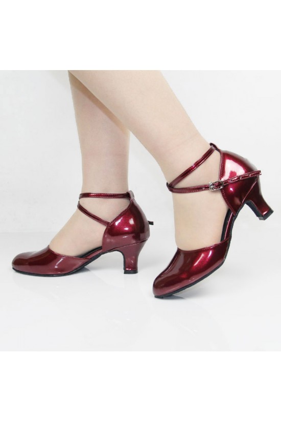 Women's Fashion Heels With Ankle Strap Latin Modern Dance Shoes Burgandy Wedding Party Shoes D801047