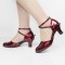 Women's Fashion Heels With Ankle Strap Latin Modern Dance Shoes Burgandy Wedding Party Shoes D801047