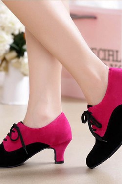 Women's Heels Lace-up Latin Modern Dance Shoes Rose Red Black Wedding Party Shoes D801051