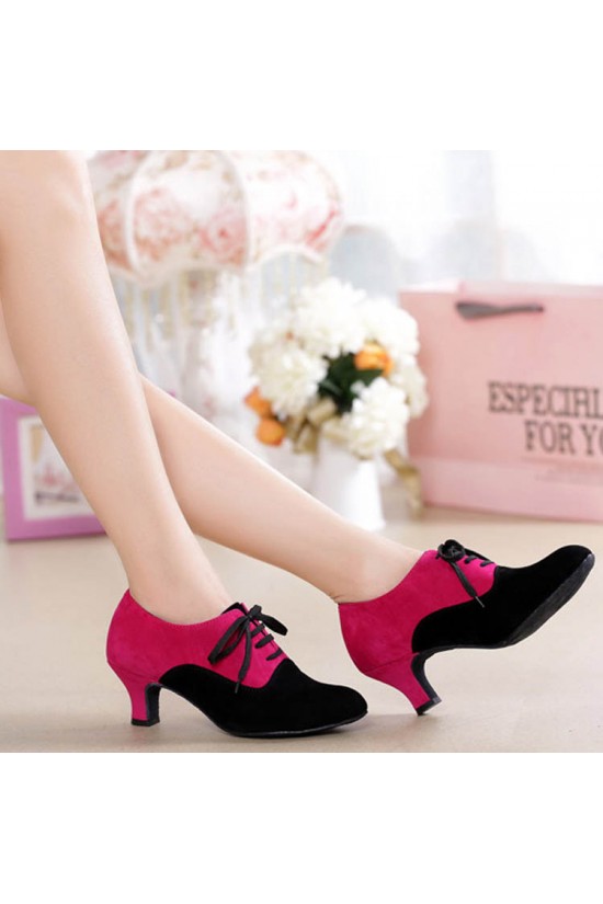 Women's Heels Lace-up Latin Modern Dance Shoes Rose Red Black Wedding Party Shoes D801051