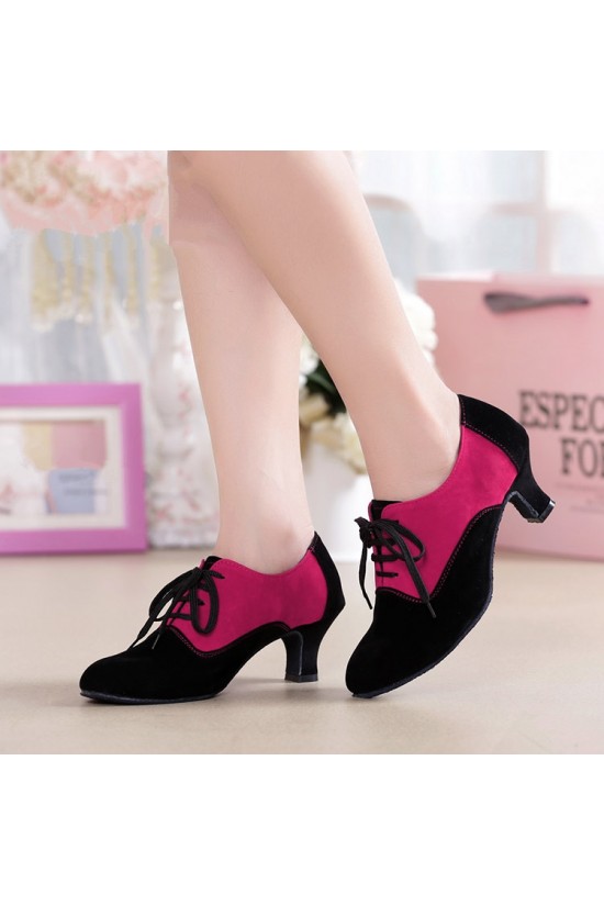 Women's Heels Lace-up Latin Modern Dance Shoes Rose Red Black Wedding Party Shoes D801052