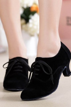 Women's Heels Lace-up Latin Modern Dance Shoes Black Ballroom/Outdoor Dance Shoes D801054